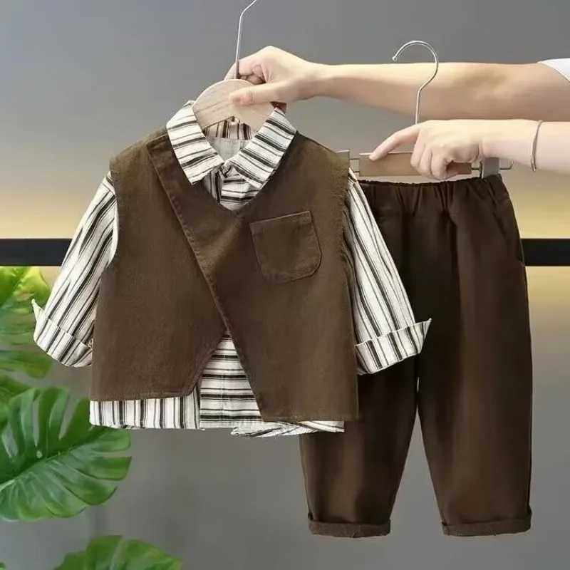 Clothing Sets Childrens Clothing Set Spring and Autumn New Korean Boys Baby Shirt+Pants +Vest 3Piece Set Kids Casual Set