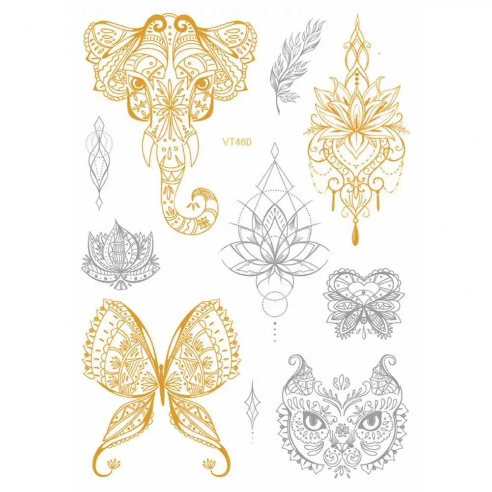 Temporary Tattoo Sticker Childrens Tattoo Black Body Art False Tattoo Bracelet Pattern Gold Metal Transfer Tattoo Sticker 240705