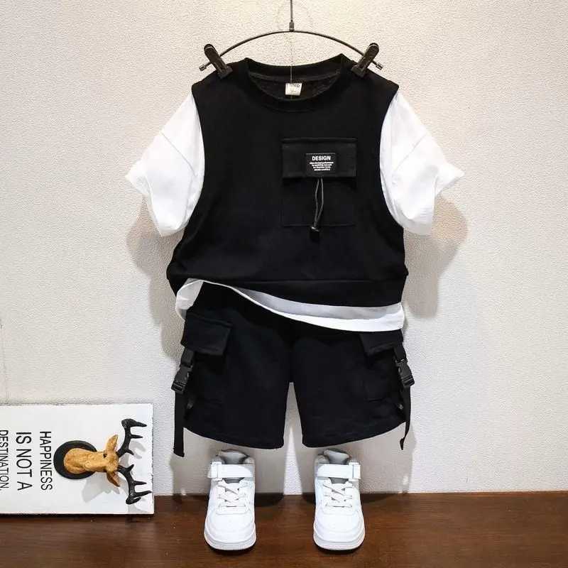 Clothing Sets Boys Summer Set New Childrens Leisure Sports Top Shorts Boys Handsome Baby Childrens Wear Two Piece Set