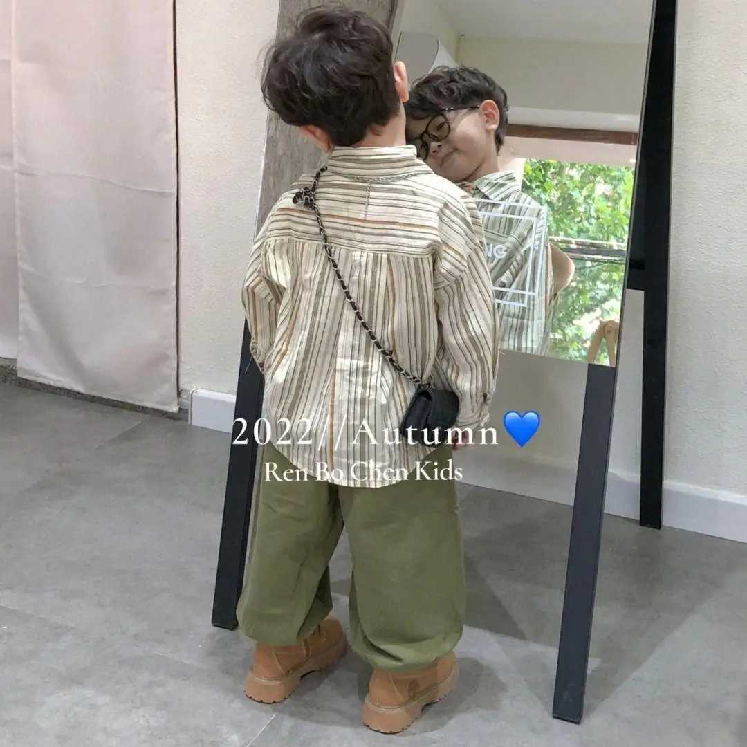 Clothing Sets Boys Set Spring and Autumn New Handsome and Fashionable Striped Shirt Top Work pants Childrens Baby Two Piece Set Kids Clothing