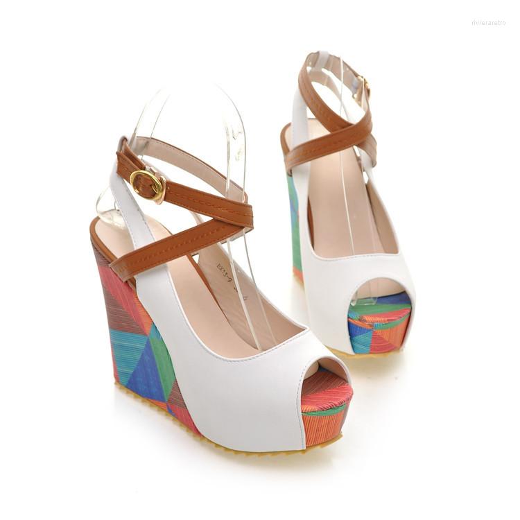 Sandals Foreign Trade Women's Shoes Fish Mouth Wedge Waterproof Table Size Code Color Matching Pattern Cross-border E-commerce For Comfort