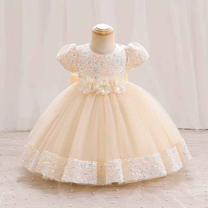 Baby Girl Sequin Dress year Christmas Party Princess Baby flower bow dress childrens birthday party Sequin Communion Dress 240704