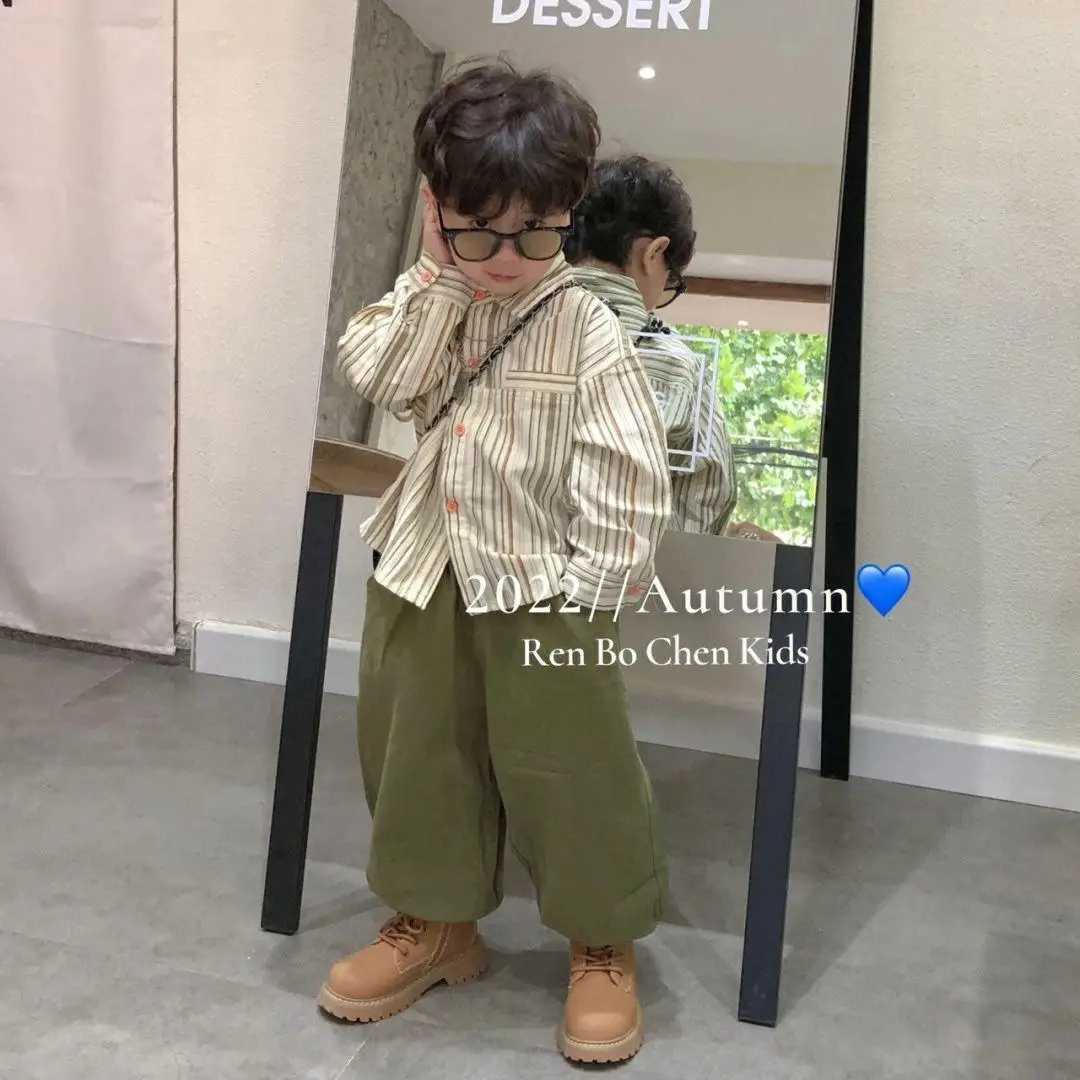 Clothing Sets Boys Set Spring and Autumn New Handsome and Fashionable Striped Shirt Top Work pants Childrens Baby Two Piece Set Kids Clothing