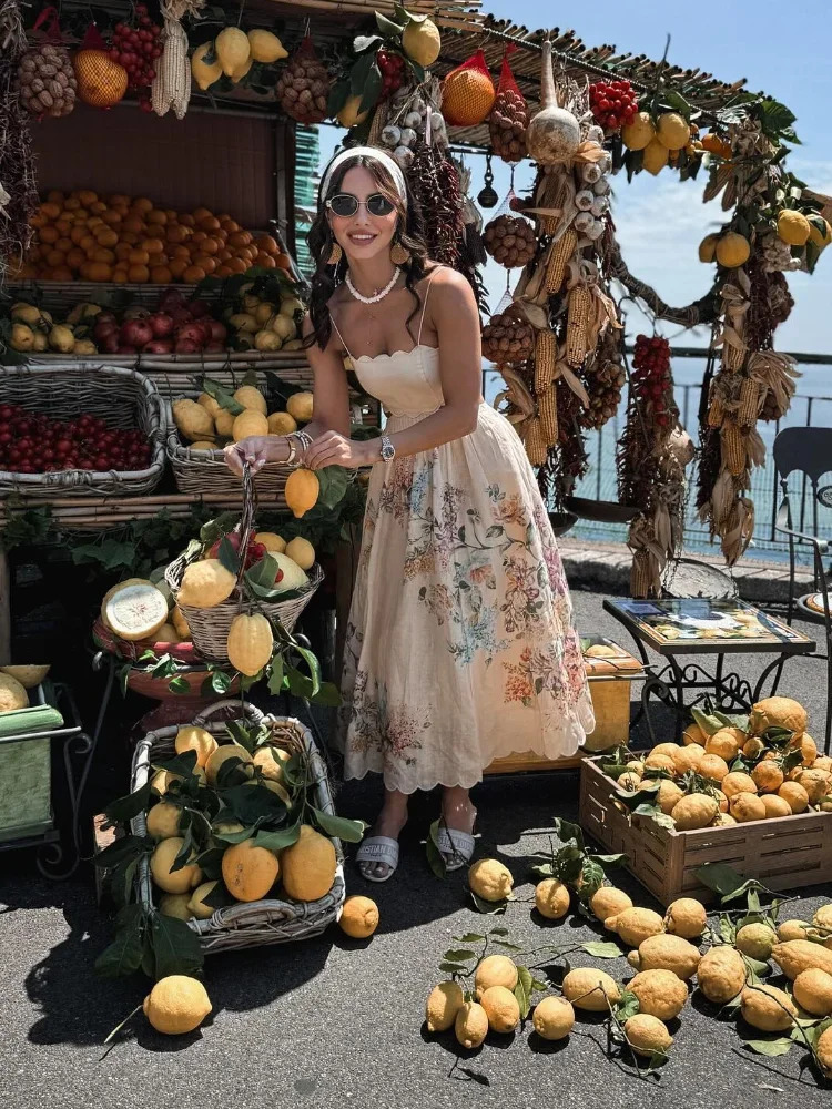 Elegant Print Hollow Out Halter Dress For Women Sexy Backless Sleeveless Aline Dresses Summer Female Fashion Party Vestidos 240628