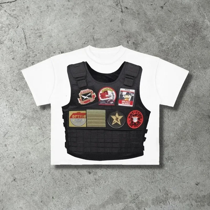 Street clothing pure cotton oversized pattern printed men T-shirt round neck retro loose Y2k Harajuku couple short sleeved 240626