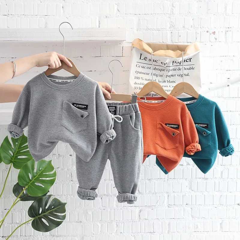 Clothing Sets 2023 Spring Autumn Children Clothes Baby Boys Cotton Solid Sweatshirt + Pants 2Pcs Set Toddler Fashion Costume Kids Tracksuits