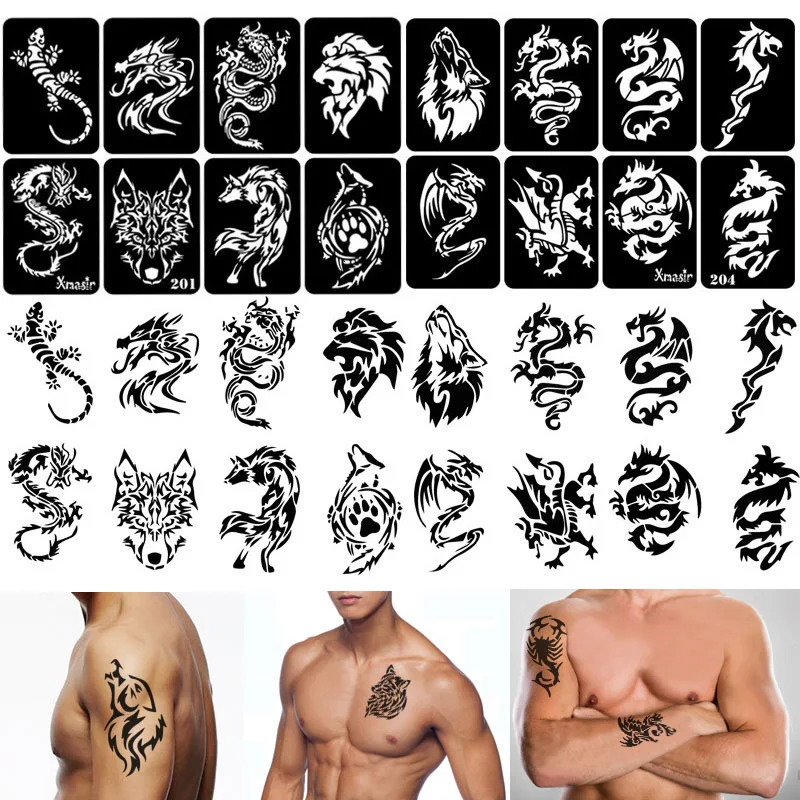1 small spray gun tattoo template suitable for male female painting template henna glitter 4 patterns 240705