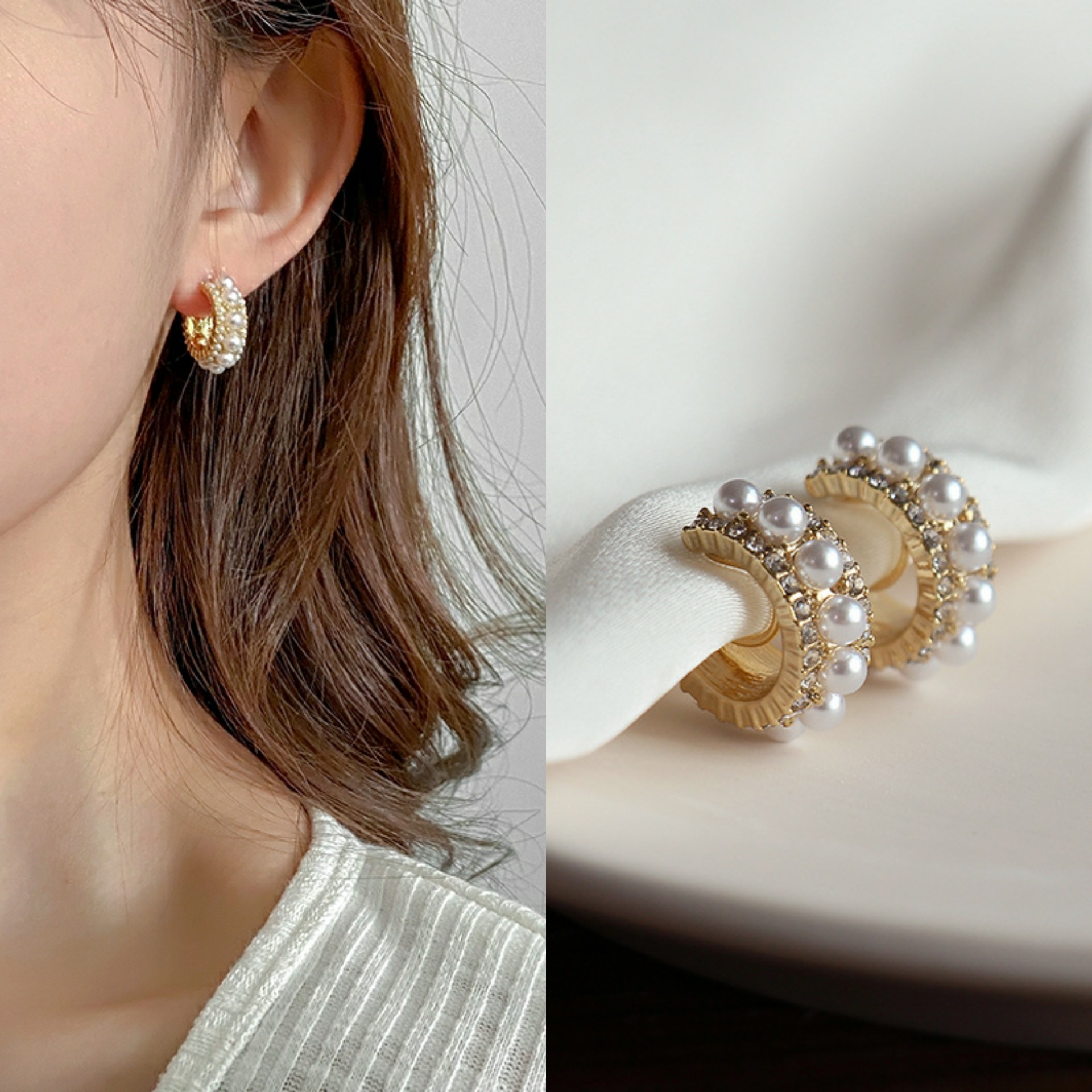 French Style Stainless Steel Retro Artificial Pearls Earrings For Women Trending Gold Sier Color Ear Jewelry Free shipping