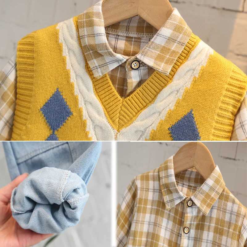 Clothing Sets Korean 2024 New Baby Boy Clothing Sets Autumn For Children Cotton Fashion Pants Shirt+Vest 3pc Kids Clothes Boy Suit 1-5Y