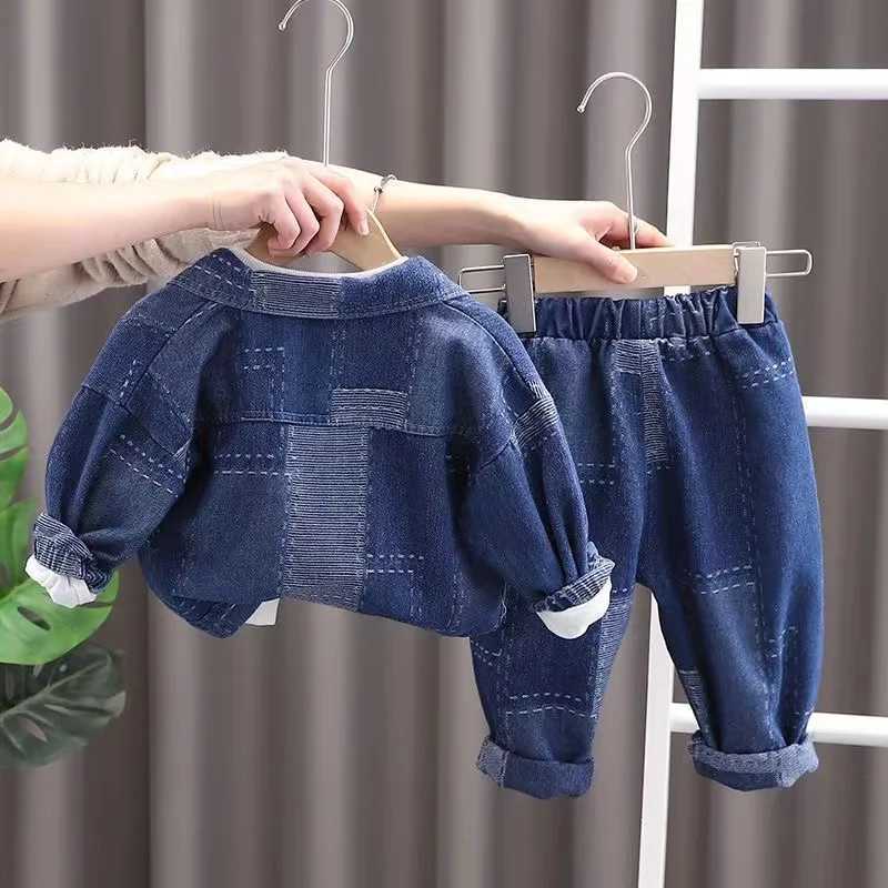 Clothing Sets Boys Denim Suit Spring and autumn New Children Fashion Foreign Style Coat Boy Handsome Fried Street Suit Boys Three Piece Set