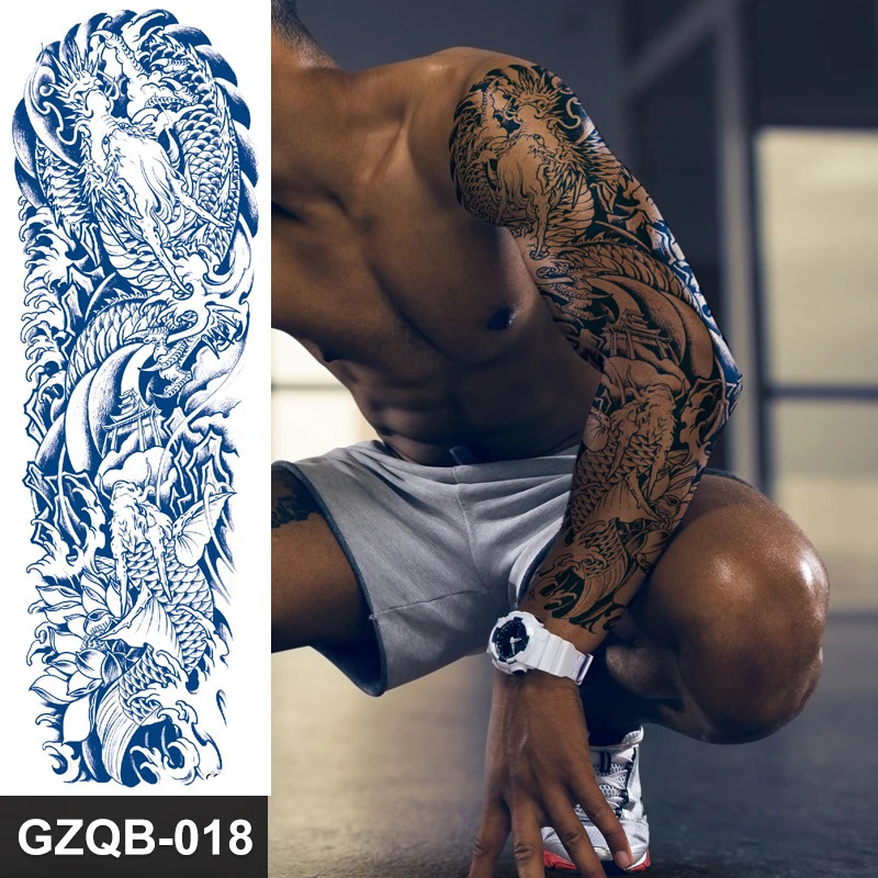 Juice Tattoo Durable Waterproof Temporary Tattoo Sticker Totem Tribal Dragon Full Arm Large Size False Tattoo Sleeves 240705