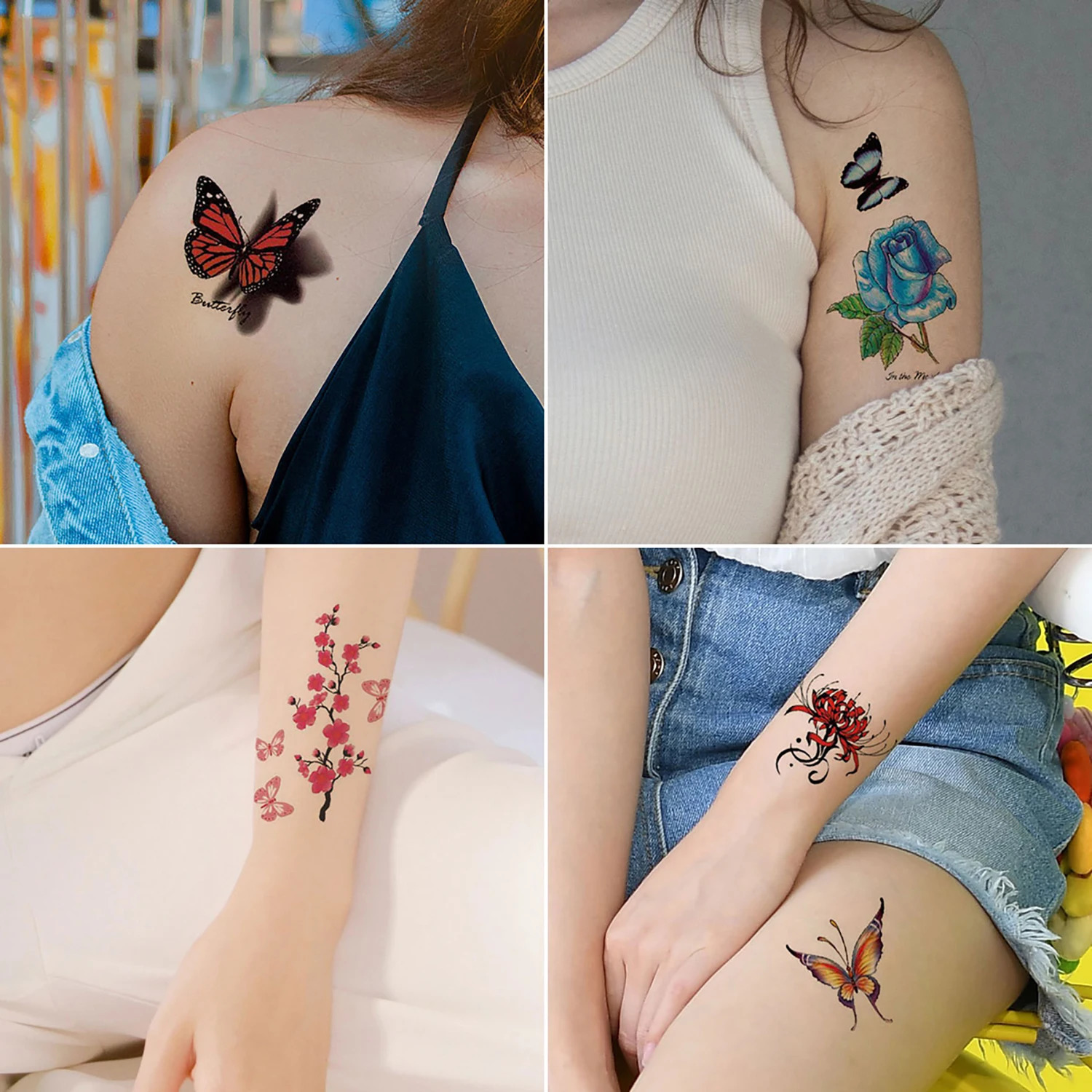 30 pieces/pack 3D butterfly pattern temporary tattoo stickers small-sized body arm shoulder false tattoo stickers 240705