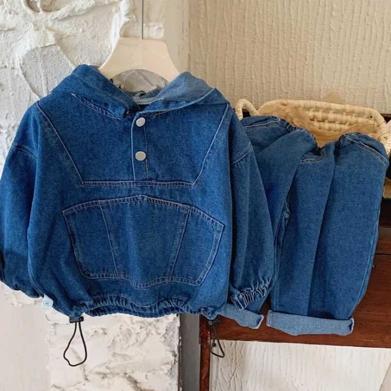 Clothing Sets 2024 Autumn Children Clothes Boys Suit Denim Hooded Pullover Tops + Jeans Pants 2Pcs/Set 1-7Yrs Casual Outfits Kids Sportswear