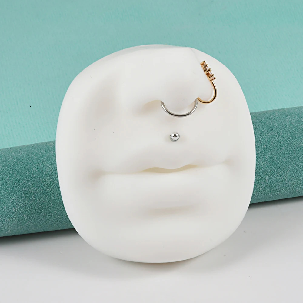 1 silicone model tattoo perforation exercise simulating human nose mouth and body part display with a stand for nose perforation jewelry 240705