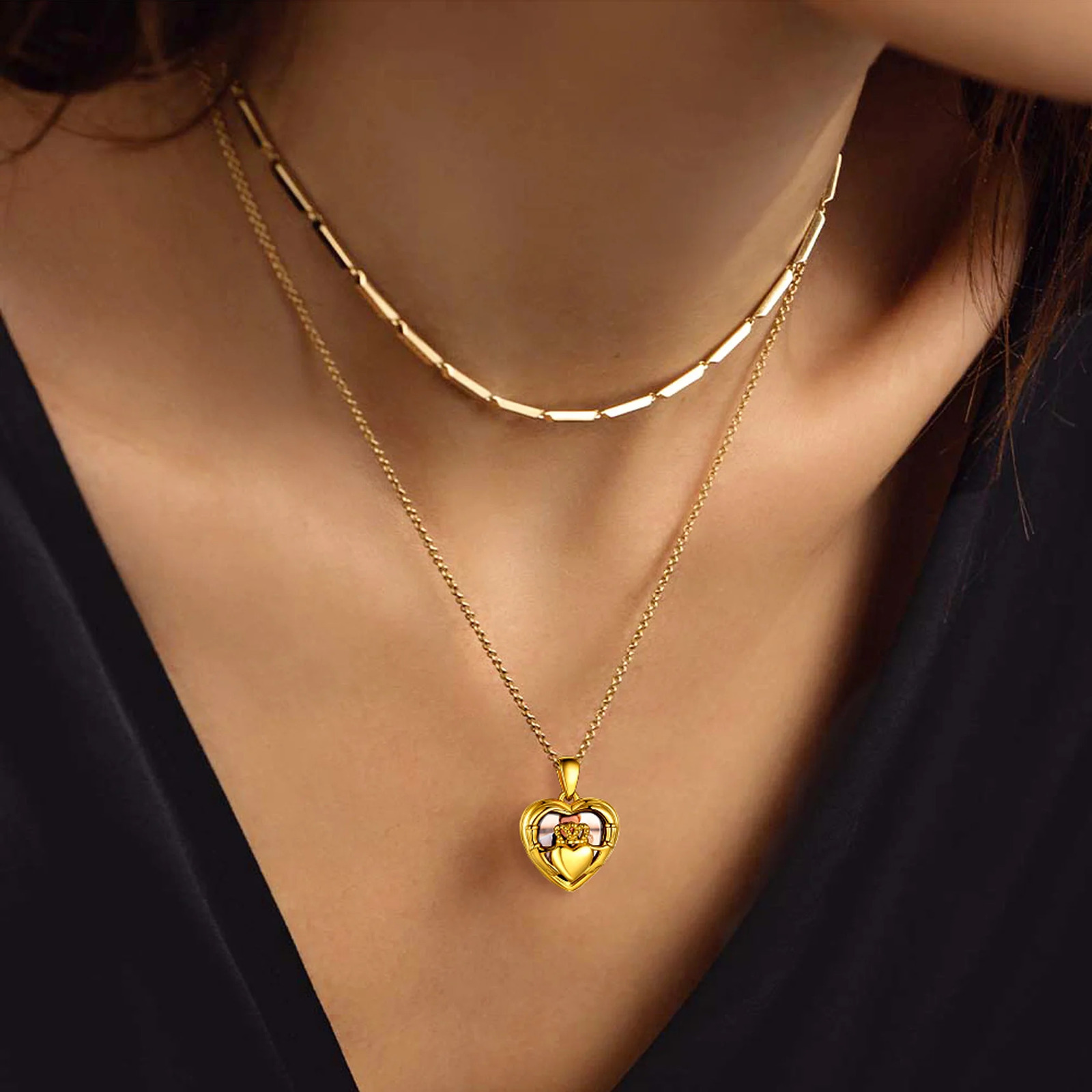 U7 925 Sterling Silver Heart Locket Necklaces for Woman Personalized Engraving 1/2 Pos Custom Jewelry 240626