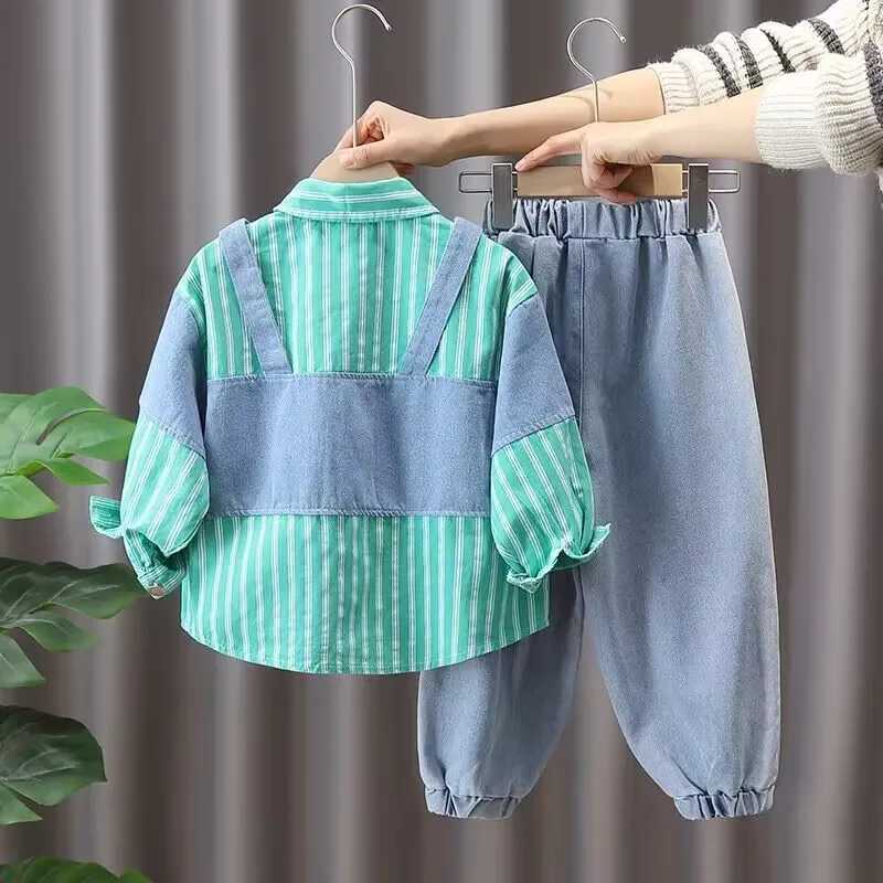Clothing Sets Childrens Shirt Set New Korean Spring and Autumn Handsome Boys Polo Collar Long sleeved Shirt Pants Two Piece Set