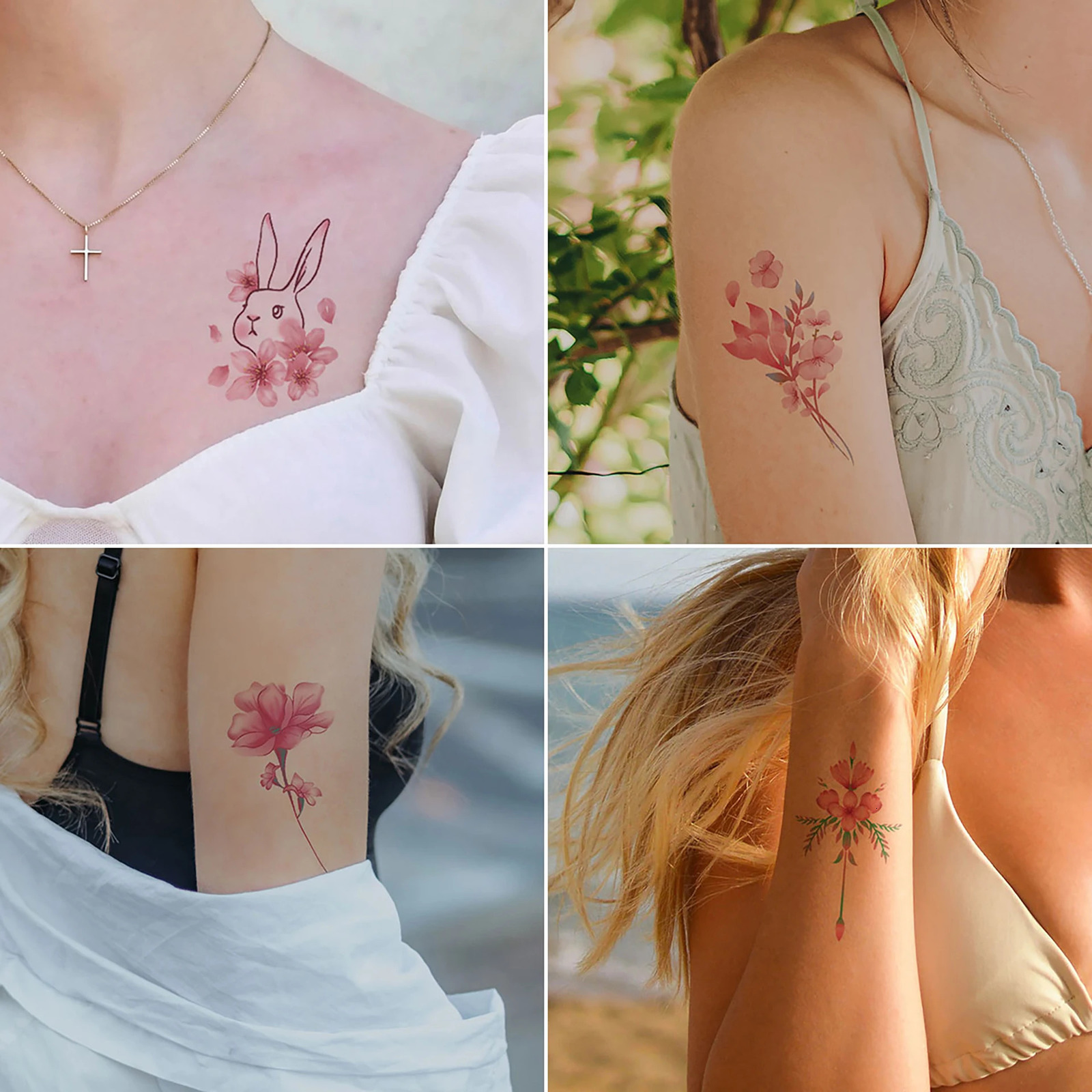 30 temporary tattoo stickers with cherry blossom patterns 240705