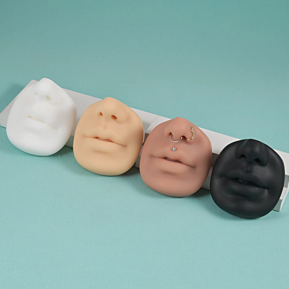1 silicone model tattoo perforation exercise simulating human nose mouth and body part display with a stand for nose perforation jewelry 240705