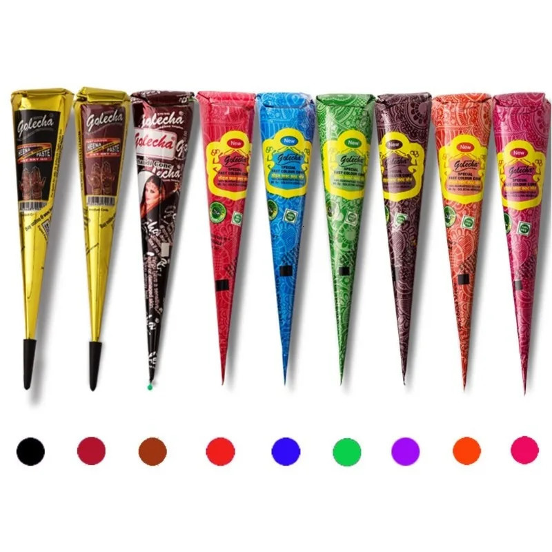 1 piece of 25g multi-color Indian GOLECHA henna cone tattoo cream for temporary tattoo stickers body painting cream cone DIY painting 240705