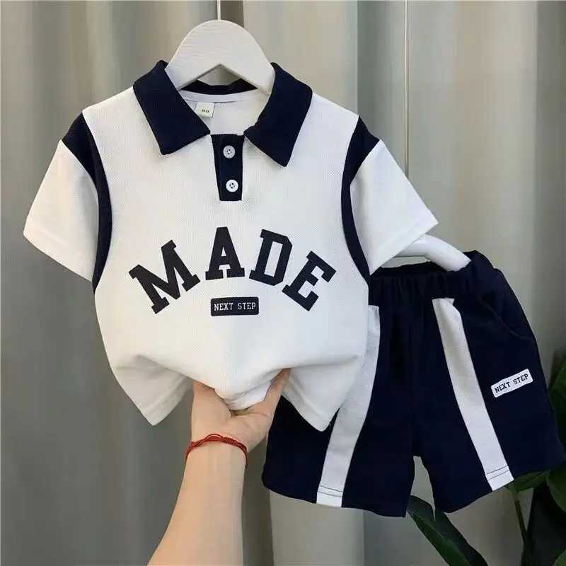 Clothing Sets Teenage Boys Clothing Set Summer Short Sleeve T-shirt Shorts Set 2023 New Baby Boys Top Pants Two Piece Set