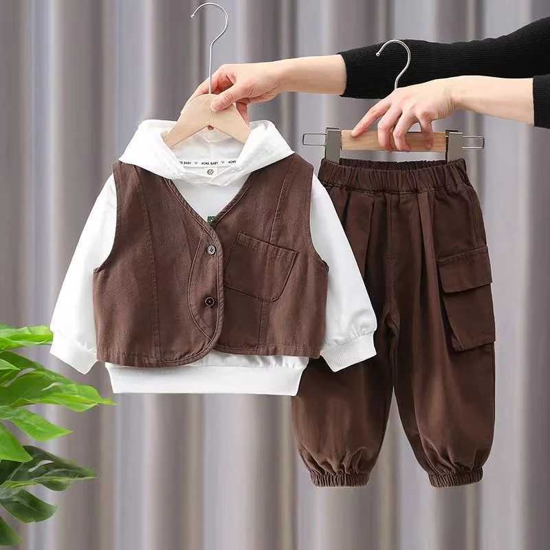 Clothing Sets Boys Spring And Autumn Set 2024 New Boys And Babies Clothing Korean Edition Childrens Handsome Three Piece Set Kids Outfits