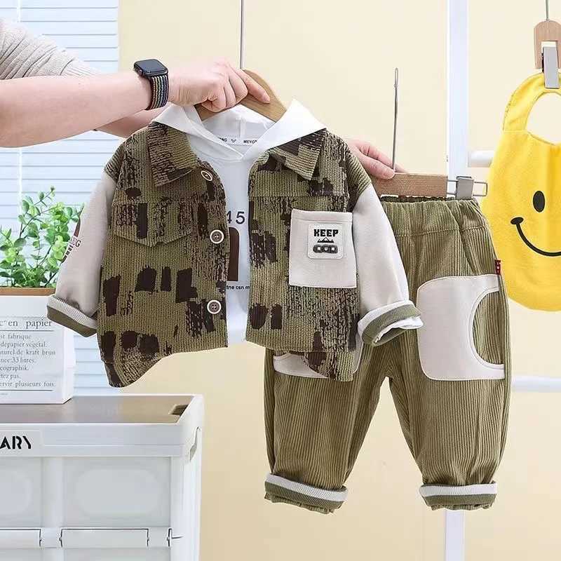 Clothing Sets Childrens Clothing Boys Spring and Autumn Set 2024 New Childrens Fashionable Three piece Set Baby Long Sleeve Fashion