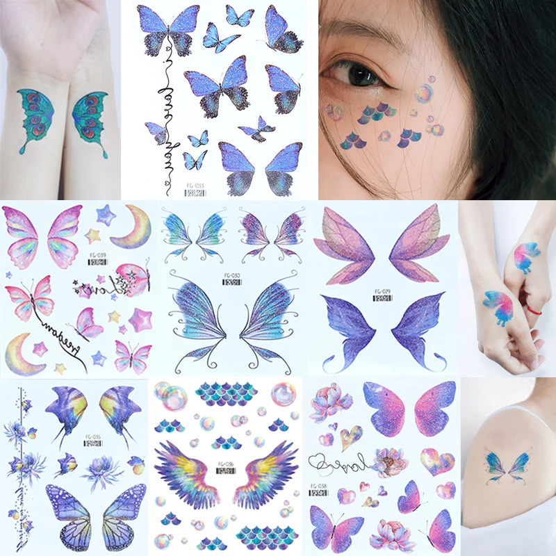 Temporary Butterfly Body Tattoo Sticker Wing Pattern Insect Flash Sticker Festival Party Body Art Decoration Waterproof 240705
