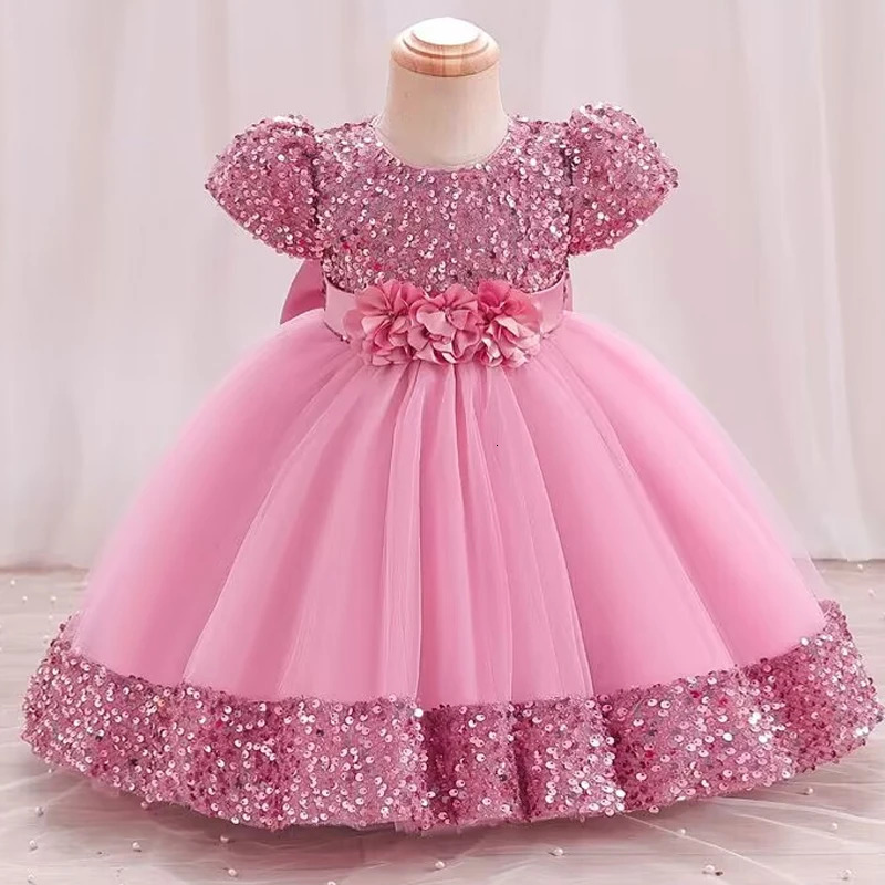 Baby Girl Sequin Dress year Christmas Party Princess Baby flower bow dress childrens birthday party Sequin Communion Dress 240704