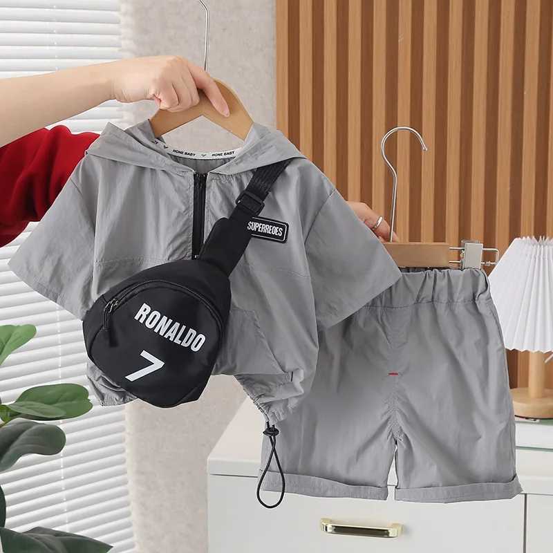 Clothing Sets 2023 Summer Baby Boys Clothing Sets Kids Zipper Hooded Jacket Shirts Shorts Bag 3Pcs Children Casual Outfits Toddler Sportswear