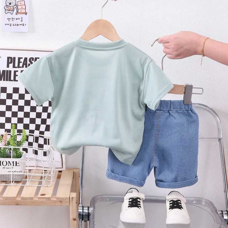 Clothing Sets Children Summer Casual Clothes Suit Kids Boys Short Sleeve T-Shirt Denim Short 2pcs/Set Infant Toddler Outfit Clothing 1-5 Years