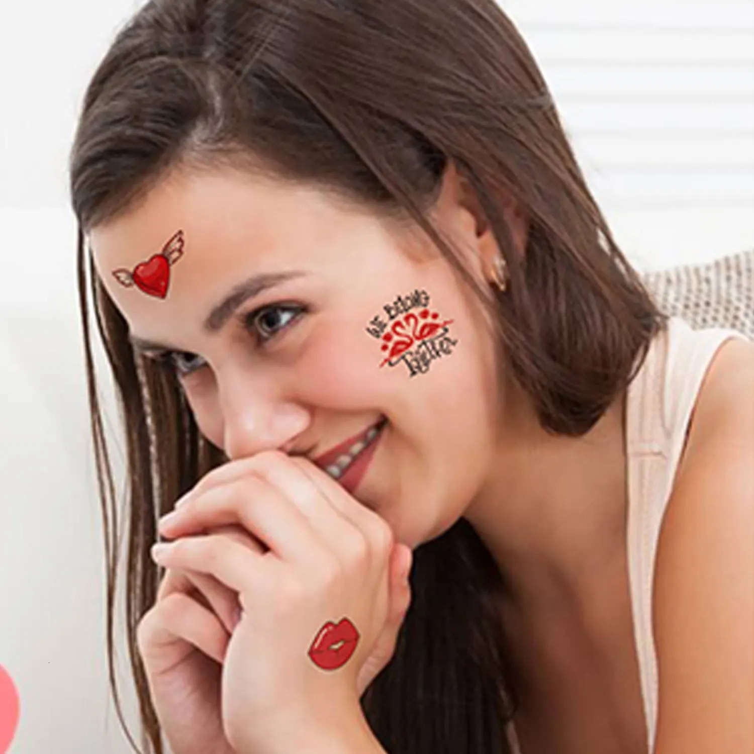 10 Valentines Day couple tattoo stickers rose love heart gift cake pattern temporary tattoo waterproof for 2-5 days 240705
