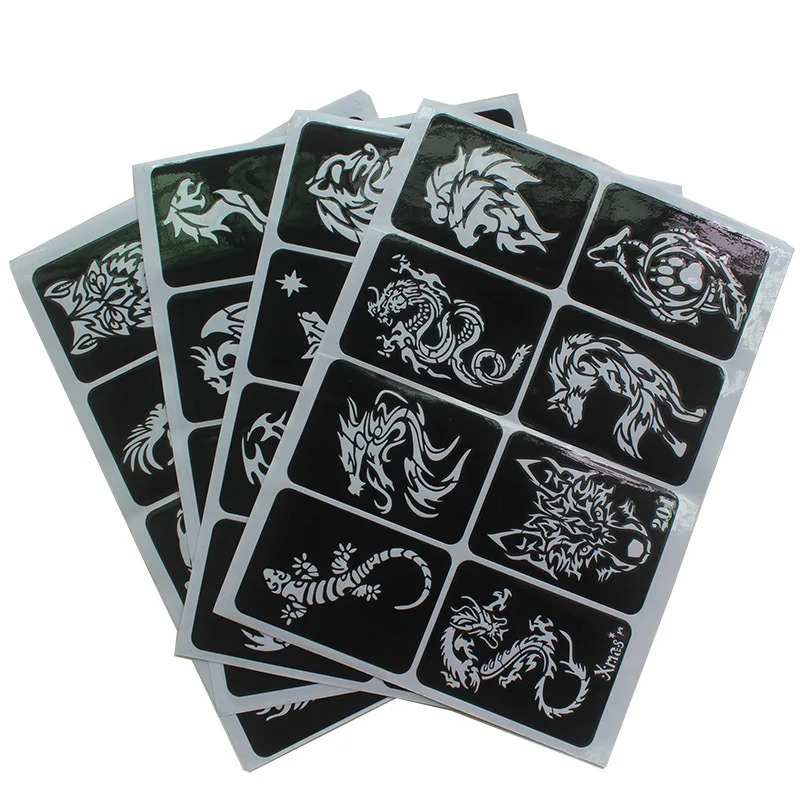 1 small spray gun tattoo template suitable for male female painting template henna glitter 4 patterns 240705
