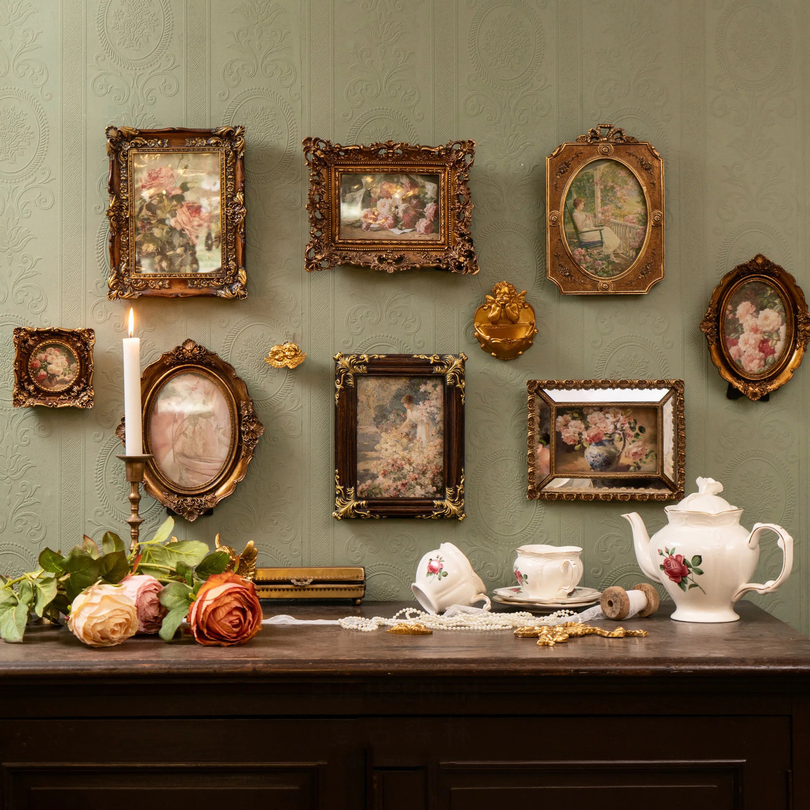 European Vintage Literary Artistic Light Relief Picture Frame Po Frame Resin Adornments Home Homestay Wall Decorations 240627