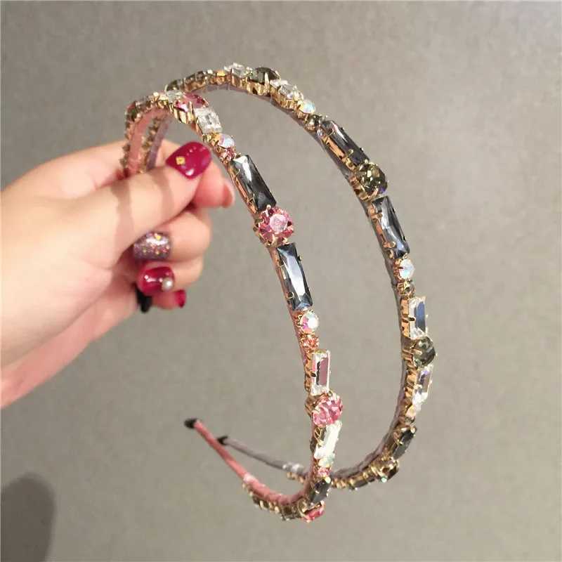 Headbands Thin Gorgeous Rhinestone Headband Jewelry Crown For Women Baroque High-end Shiny Square Crystal Headwear Bridals Hair Band Gifts