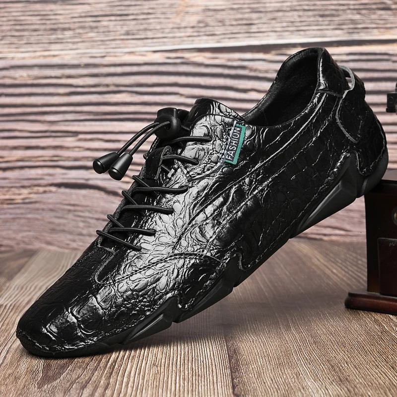 high-end mens leather shoes leather pattern soft-soled casual shoes cowhide lazy shoes non-slip driving shoes 240705