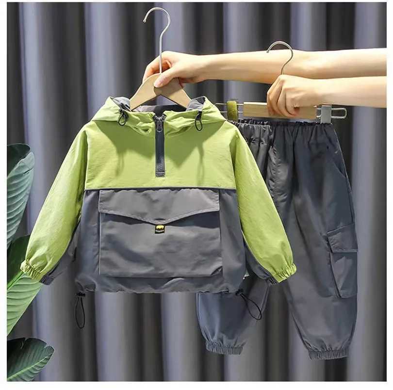 Clothing Sets Boys Long Sleeved Windproof Sets New Handsome Boys Spring Autumn Two Color Patchwork Childrens Wear Baby Sports Two Piece Set