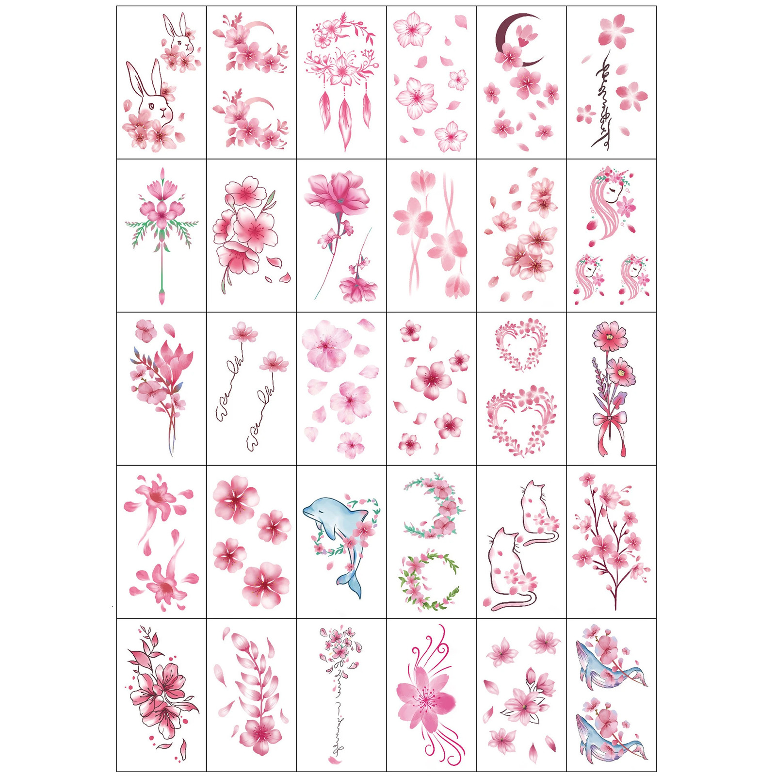 30 temporary tattoo stickers with cherry blossom patterns 240705