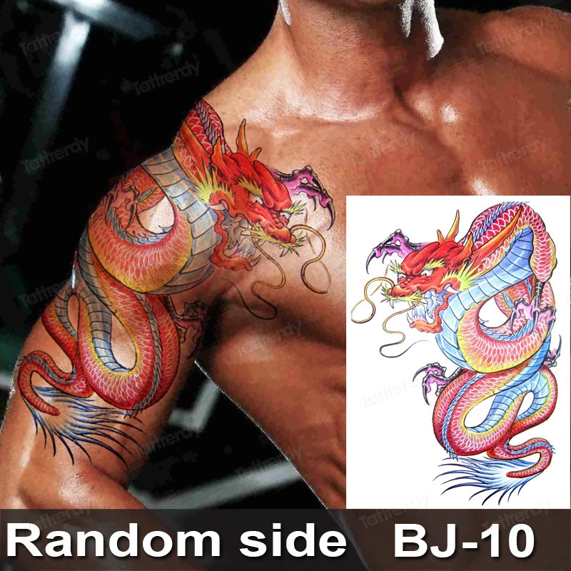 Mens Temporary Tattoo Large Body Art Painting Shoulder Chest Arm Muscle Tattoo Sticker Totem Dragon Tattoo Pattern Waterproof 240705