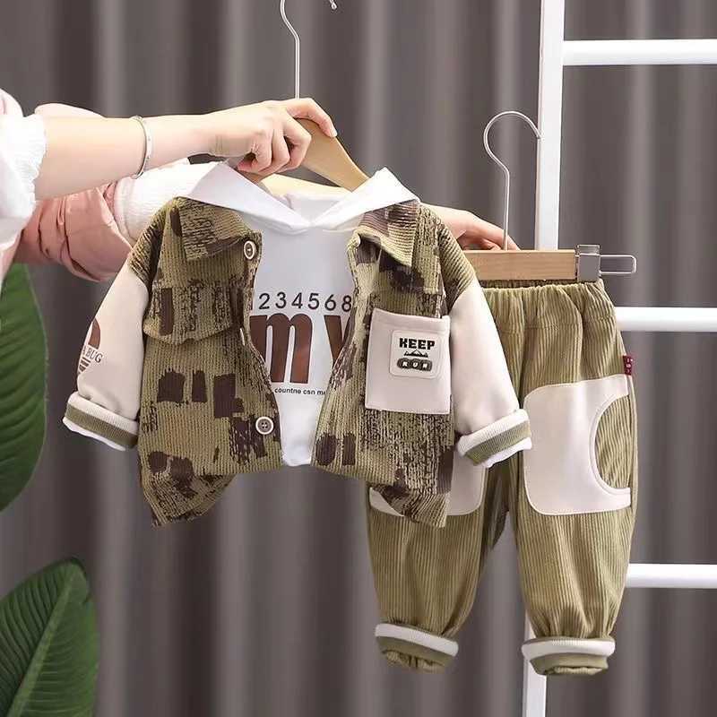 Clothing Sets Childrens Clothing Boys Spring and Autumn Set 2024 New Childrens Fashionable Three piece Set Baby Long Sleeve Fashion