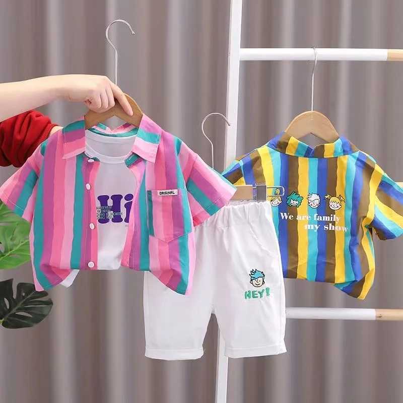 Clothing Sets Summer Clothing Sets Clothes Baby Boy Striped Shirts +Shorts 3Pcs 2024 New Three Piece Set for Children and Boys Kids Outfits
