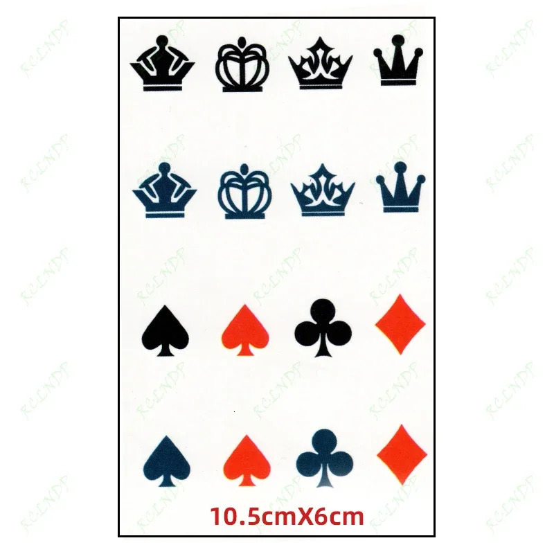 Waterproof Temporary Tattoo Sticker Crown Playing Card Pattern Water Transfer False Tattoo Flash Tattoo 240705