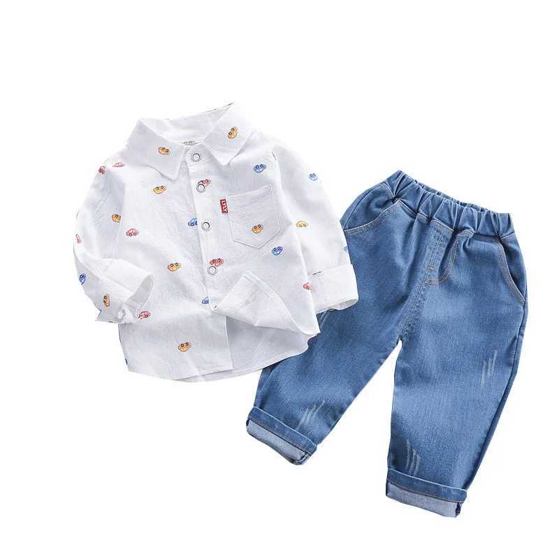 Clothing Sets 2023 New Spring Autumn Toddler Boys Clothing Set Cartoon Car Lapel Shirt + Pants 2Pcs Suit For Kids Children Casual Outfit