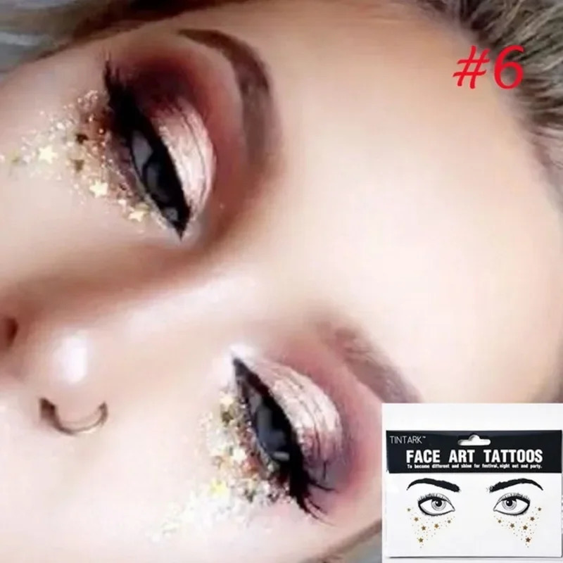 1 glittering tattoo waterproof star suffocation pattern freckles gold face tattoo sticker eye sticker bride tribe girl party body art 240705