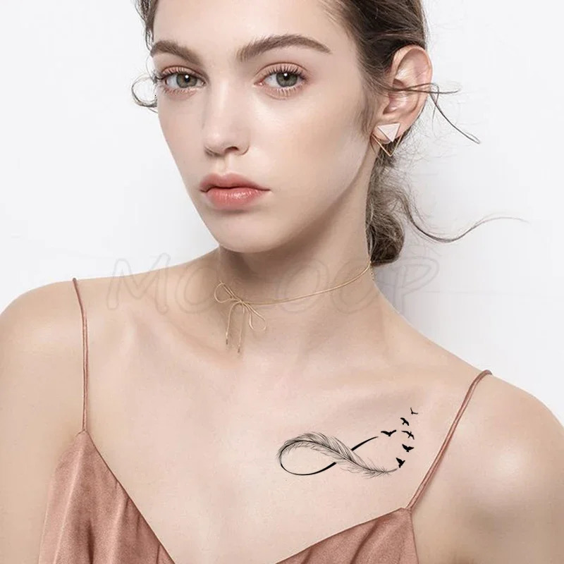 Feather Bird 8 Element Pattern Dandelion Temporary Tattoo Sticker False Tattoo Womens Body Makeup Waterproof Sticker 240705