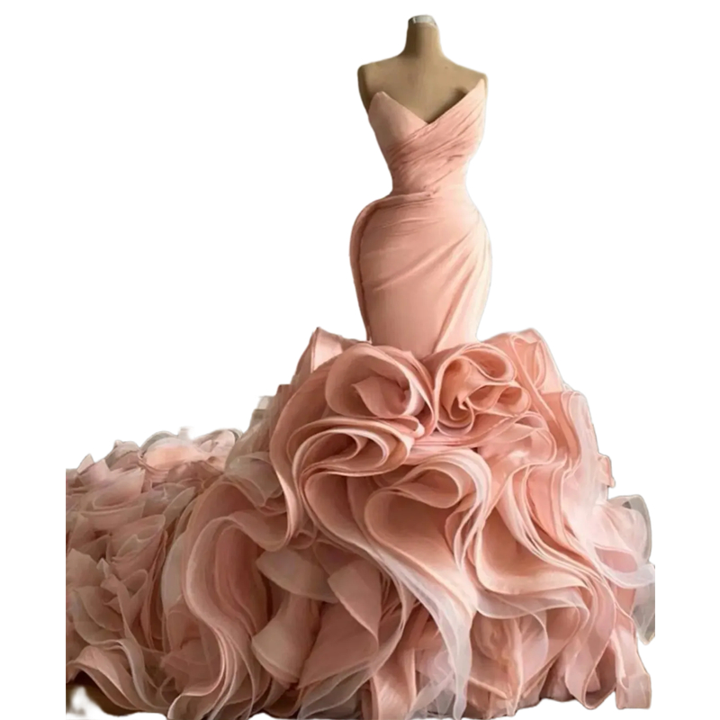 Ruffles Ruched Mermaid Wedding Dresses Blush Pink Pleats Chapel Wedding Gowns For Women 2024 Vestido De Novia Back Lace-Up Strapless Bridal Dress