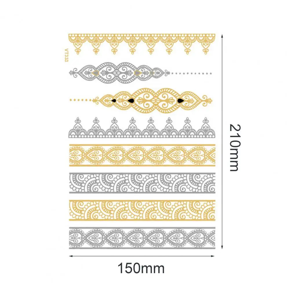Temporary Tattoo Sticker Childrens Tattoo Black Body Art False Tattoo Bracelet Pattern Gold Metal Transfer Tattoo Sticker 240705