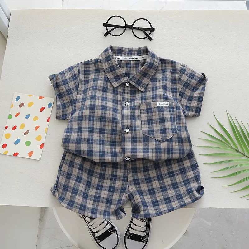 Clothing Sets Kids Clothes Baby Boy/Girl Plaid T-Shirt + Shorts Set Summer Clothing Fashion Casual Boys Tracksuit Children Baby Clothes Set