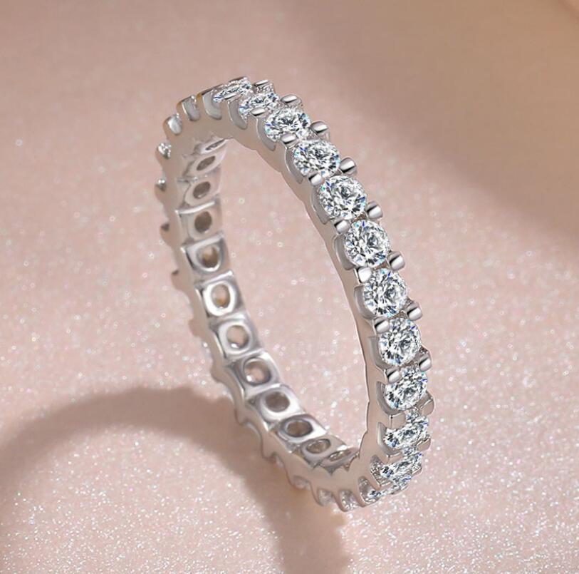 2024 Sparkling Gorgeous Handmade Full Round Cut Moissanite Diamond Gemstones Wedding Rings Pure 100% 925 Sterling Silver Party Eternity Women Band Rin