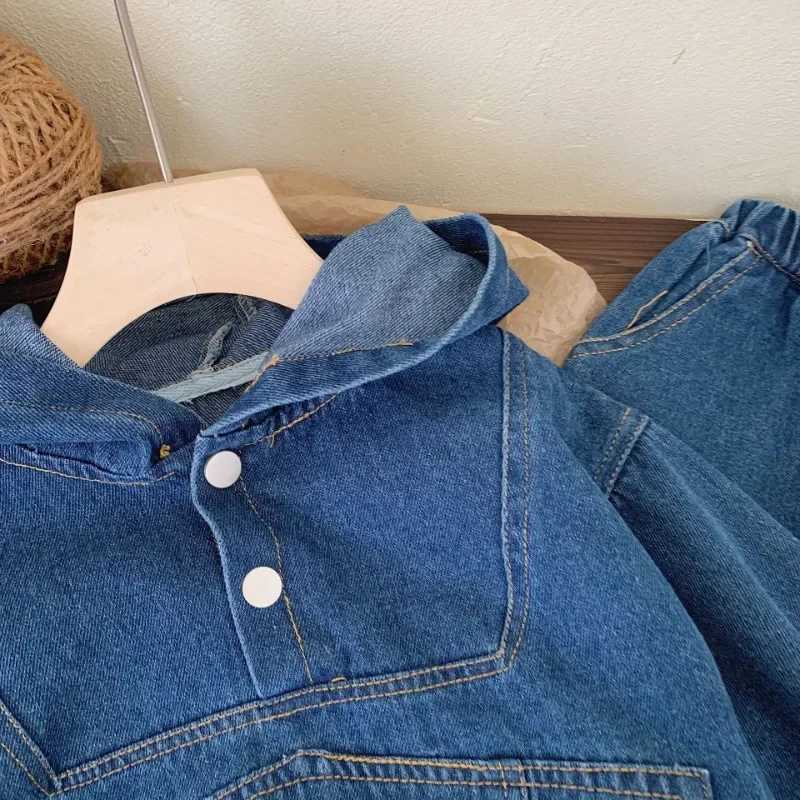Clothing Sets 2024 Autumn Children Clothes Boys Suit Denim Hooded Pullover Tops + Jeans Pants 2Pcs/Set 1-7Yrs Casual Outfits Kids Sportswear