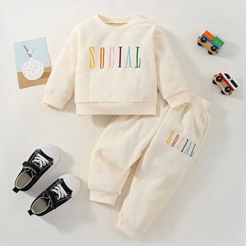 Clothing Sets New 2023 Baby Boy Girl Clothing Sets Children Pullover Sweatshirts + Simple Solid Cotton Sports Pants 2pc Kids Clothes Boy Suit